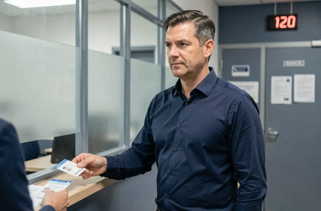 Homme déposant ses documents à la préfecture pour obtenir un duplicata de permis de conduire